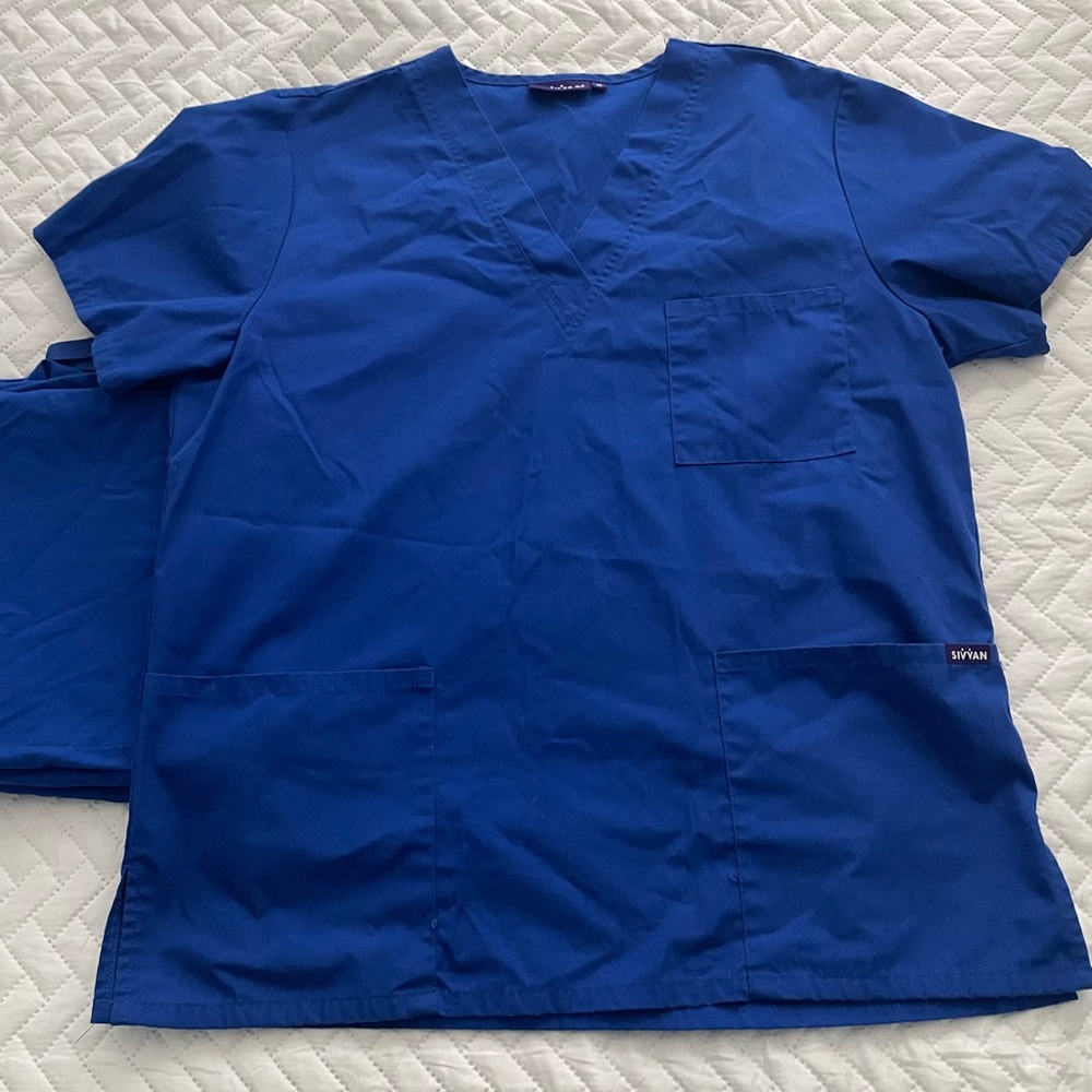 Blue Scrub Top and Pants Set
